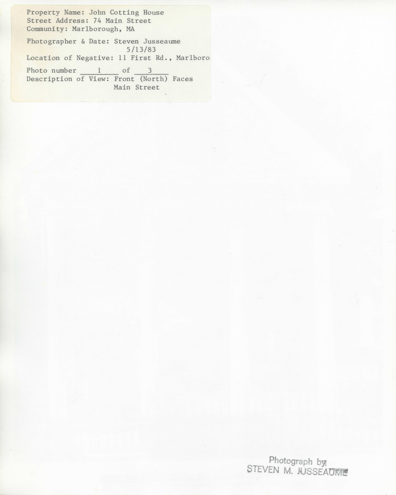 Cotting, John, House, photograph from the federal nomination