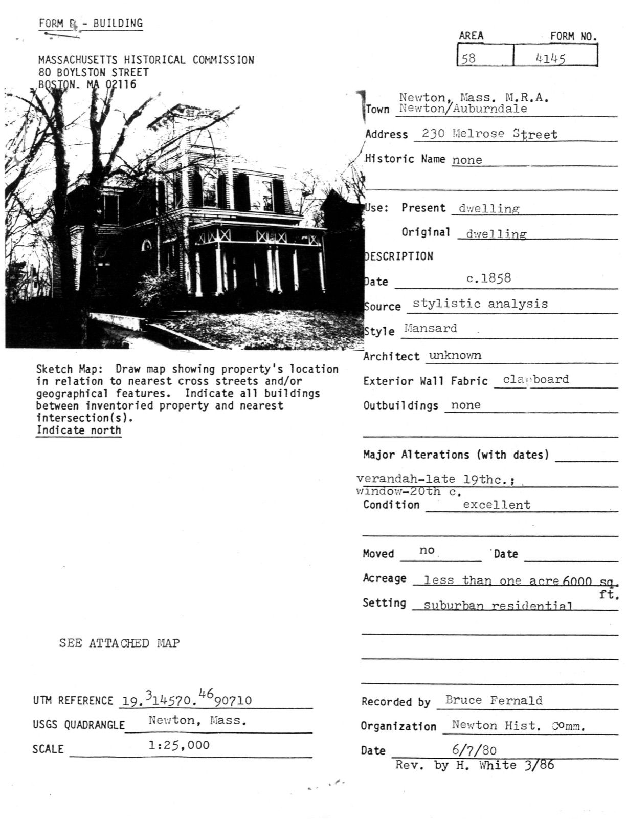 House at 230 Melrose Street, photograph from the federal nomination