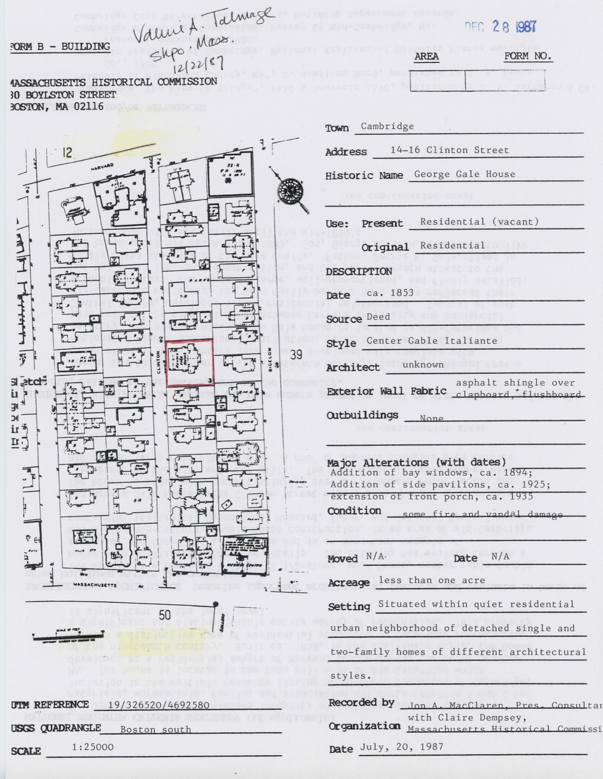 Gale, George, House, photograph from the federal nomination