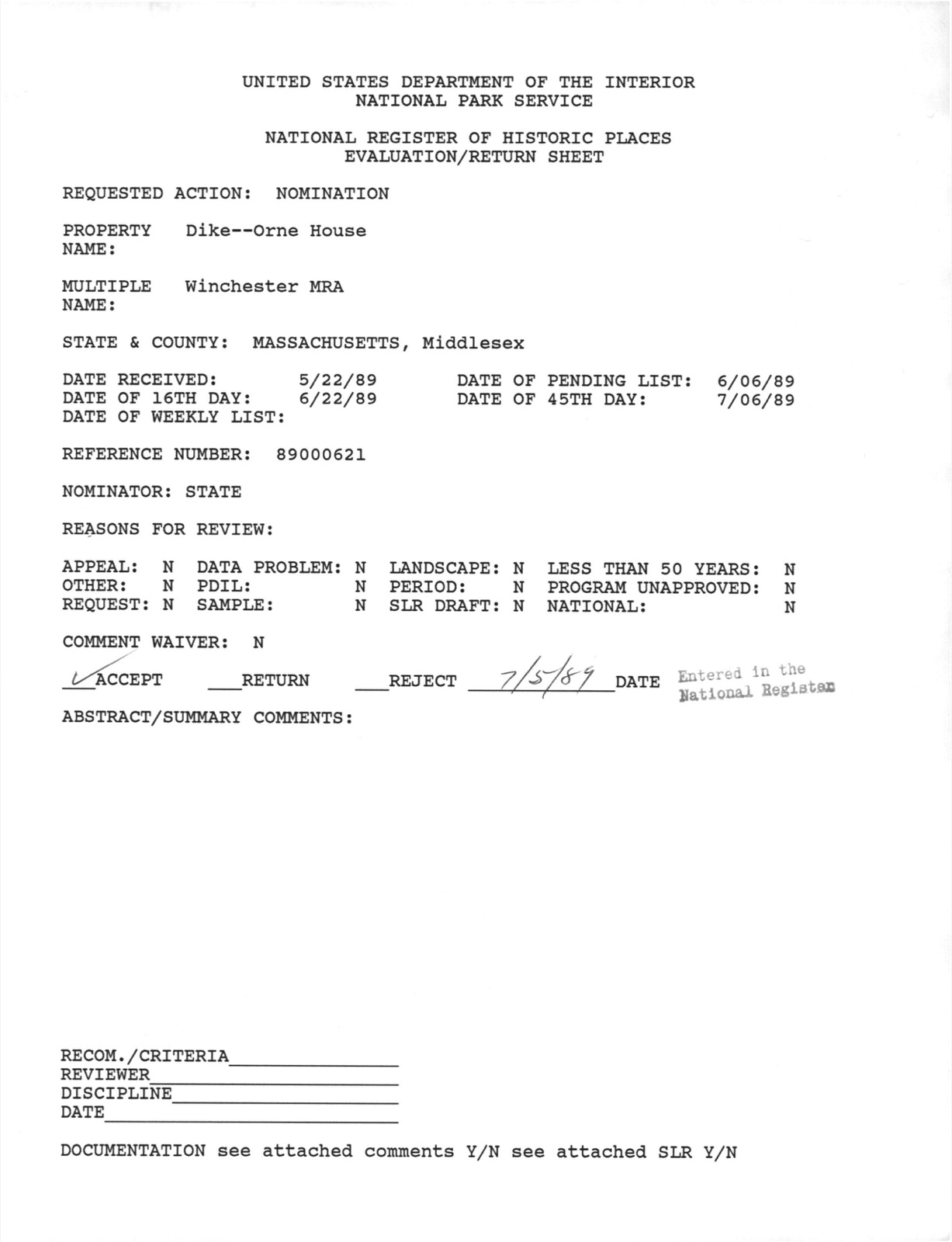 Dike--Orne House, photograph from the federal nomination