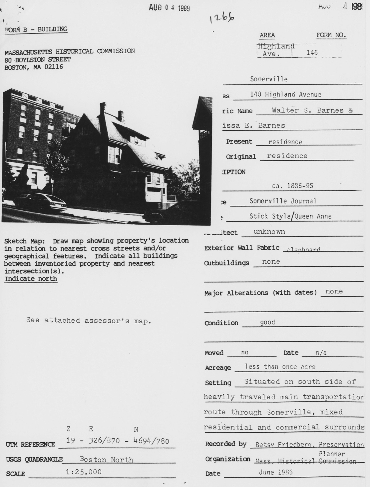 Barnes, Walter S. and Melissa E., House, photograph from the federal nomination