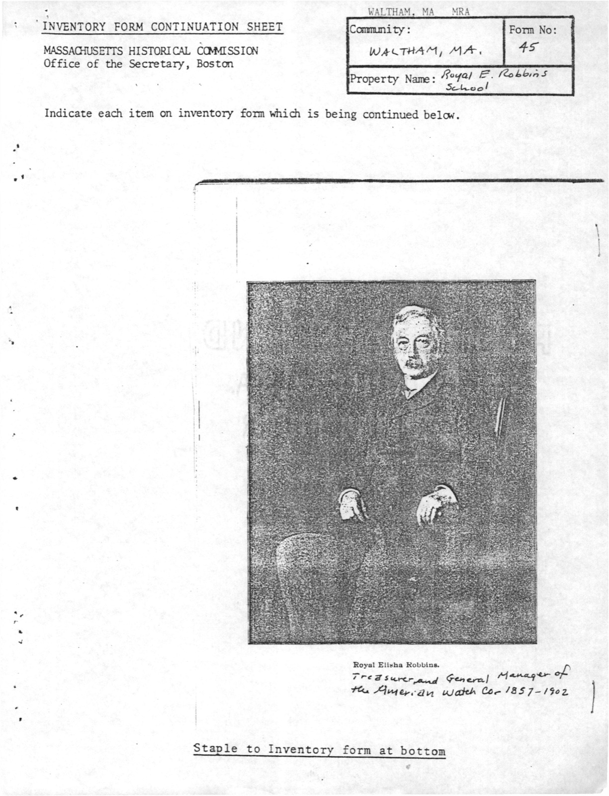 Robbins, Royal E., School, photograph from the federal nomination
