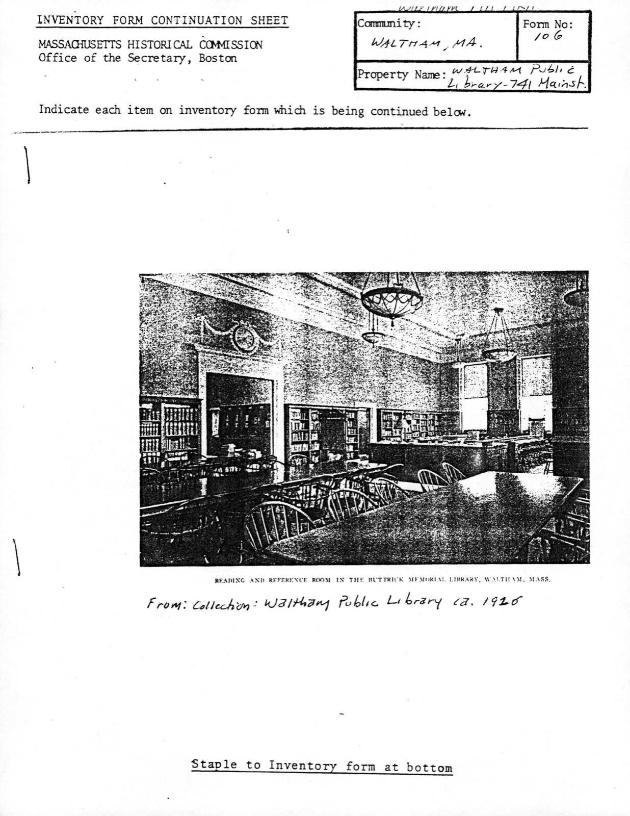 Buttrick, Francis, Library, photograph from the federal nomination