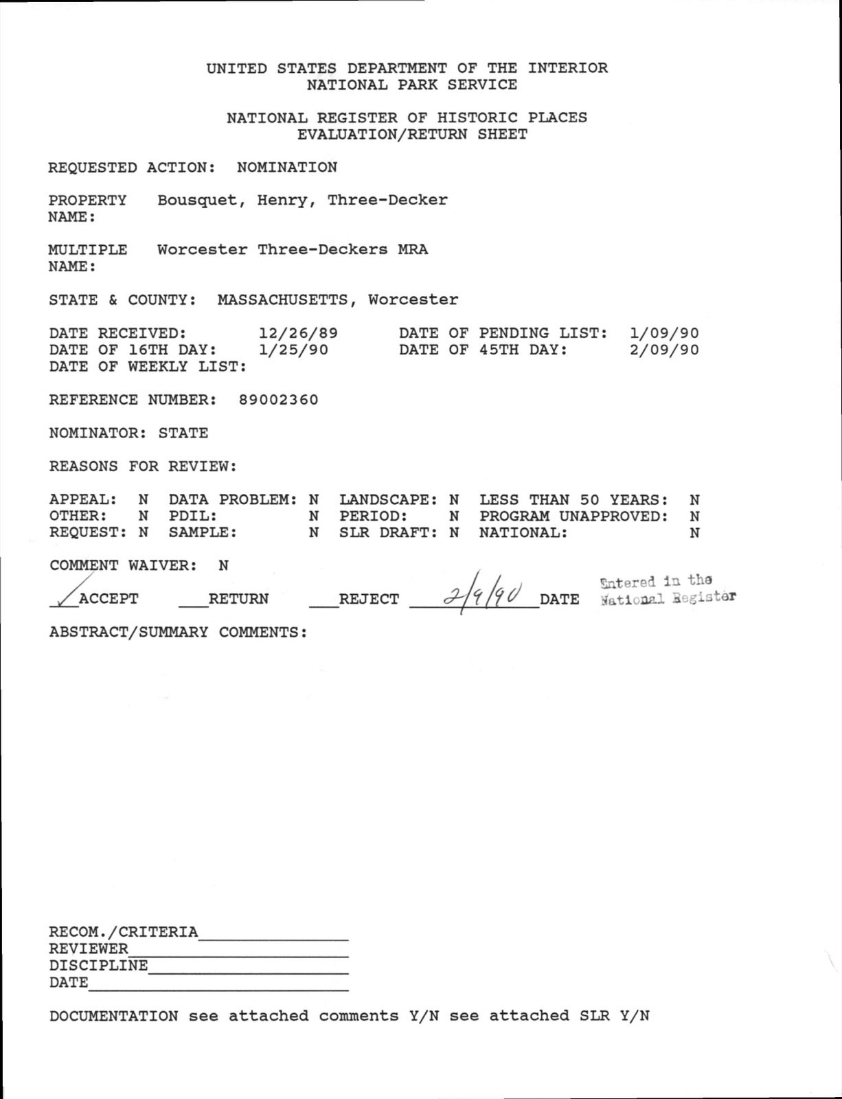 Bousquet, Henry, Three-Decker, photograph from the federal nomination