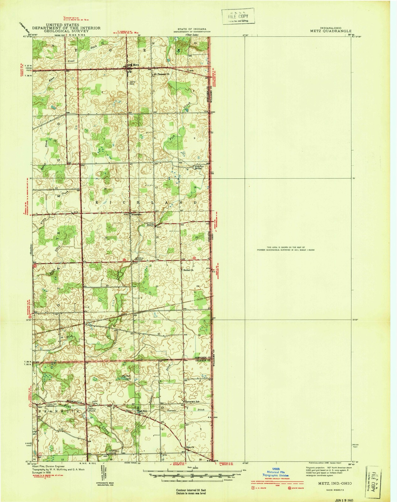 Topographic sheet of Edon, surveyed 1940
