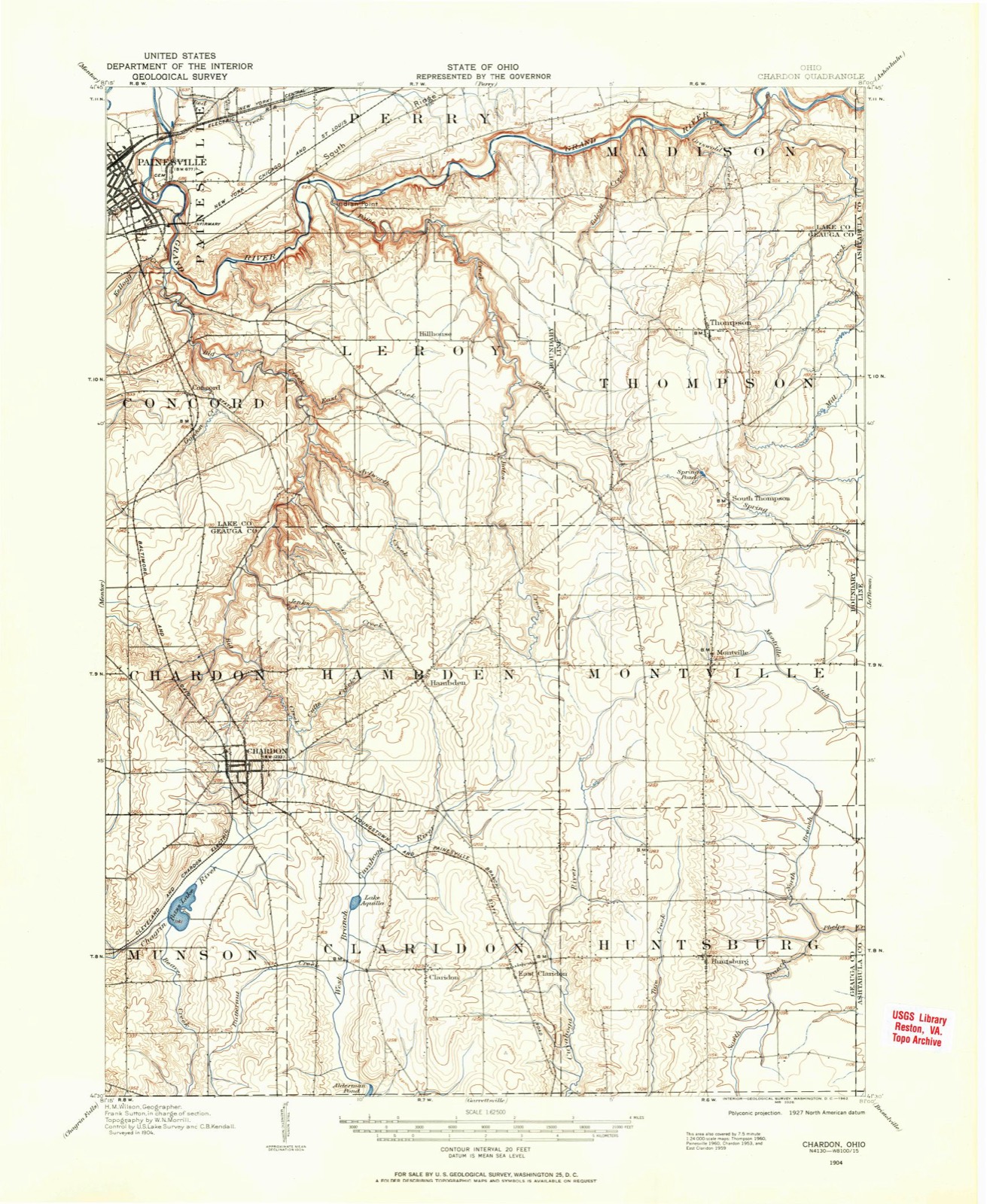 Topographic sheet of Bostwick, surveyed 1904