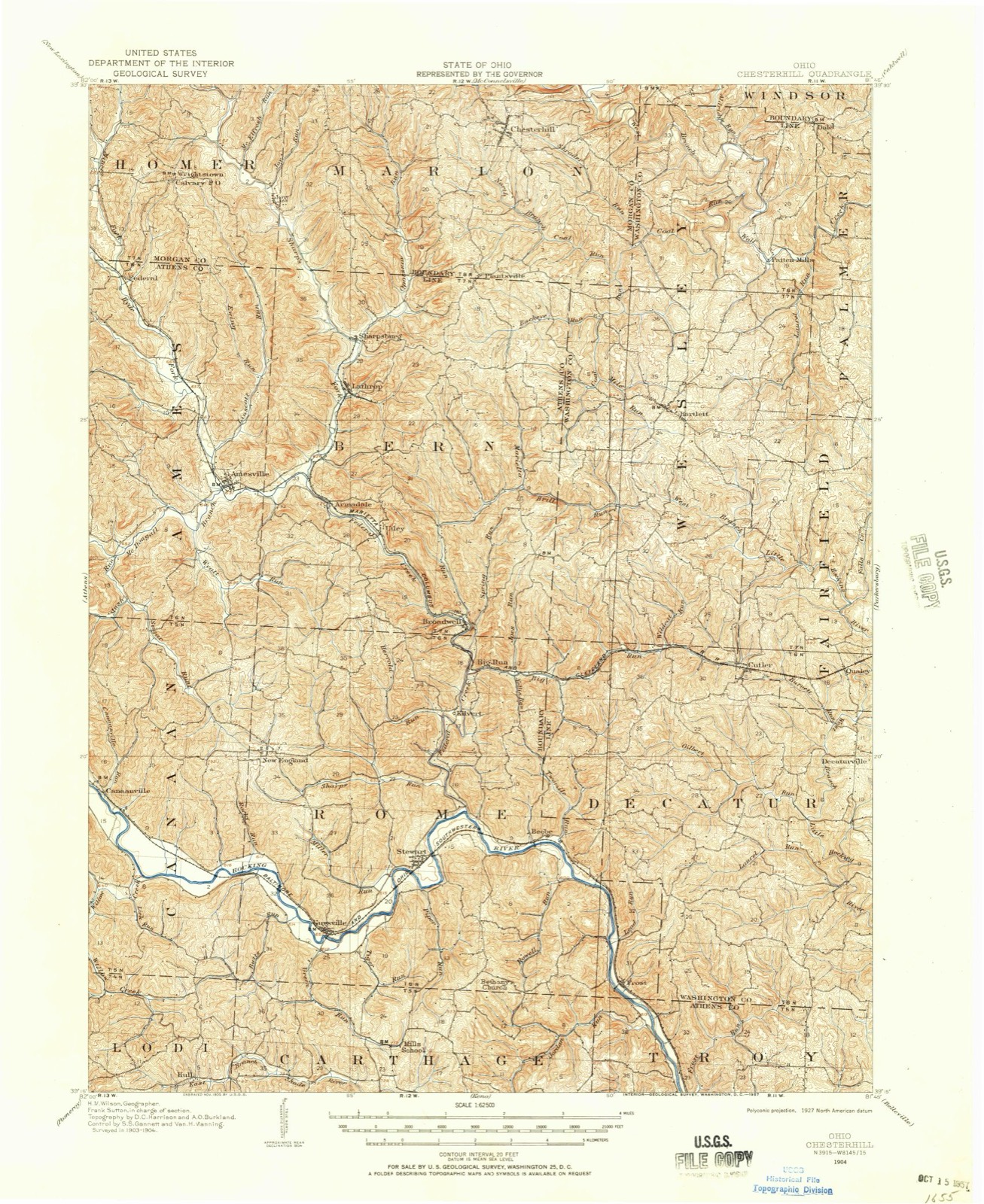 Topographic sheet of Stringtown, surveyed 1904