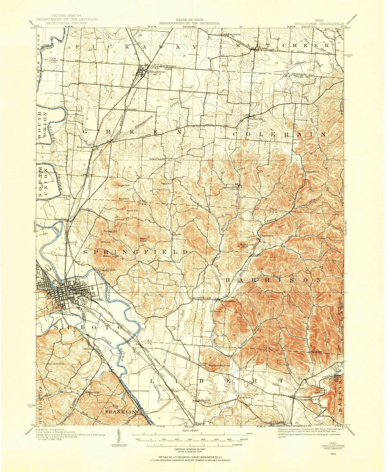 Topographic sheet of Three Locks, surveyed 1906