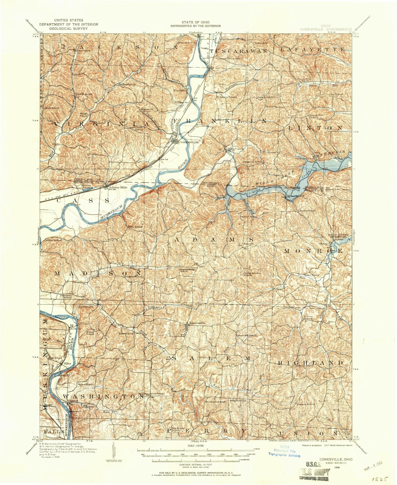 Topographic sheet of Conesville, surveyed 1908