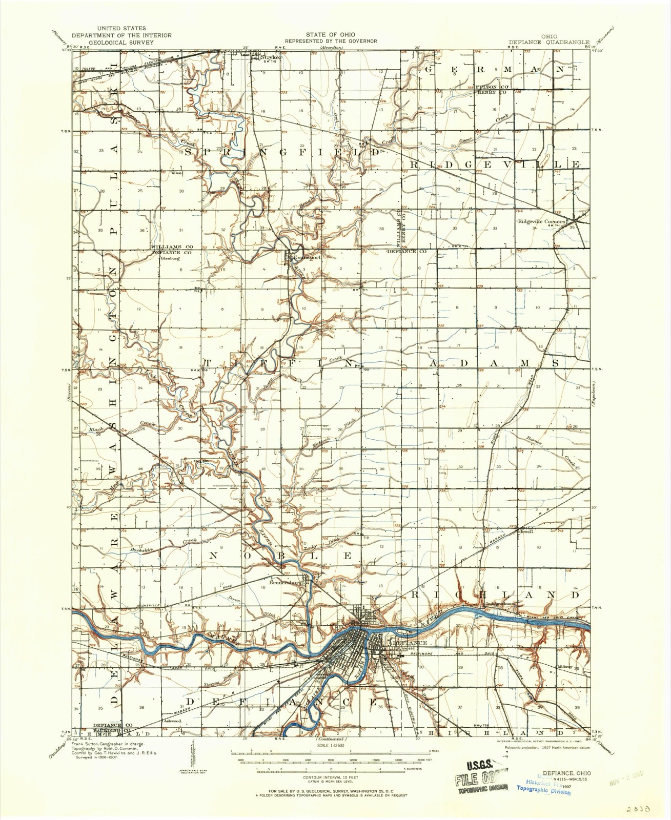 Topographic sheet of Spring Meadows, surveyed 1907
