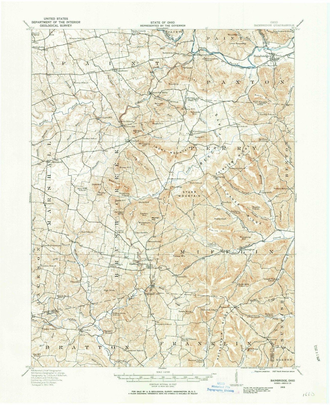 Topographic sheet of Stringtown, surveyed 1915