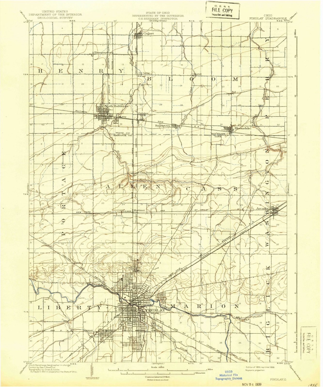 Topographic sheet of Findlay, surveyed 1903