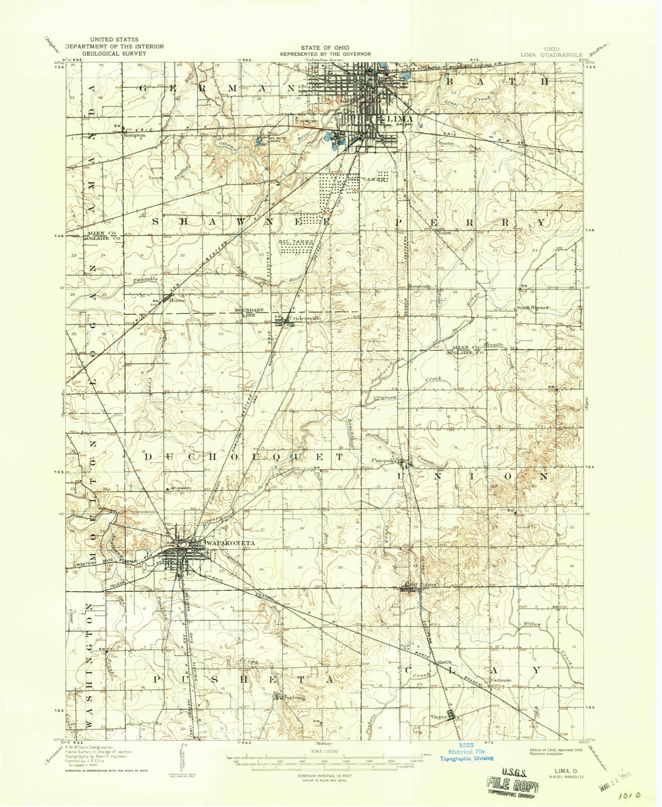 Topographic sheet of Yoder, surveyed 1906