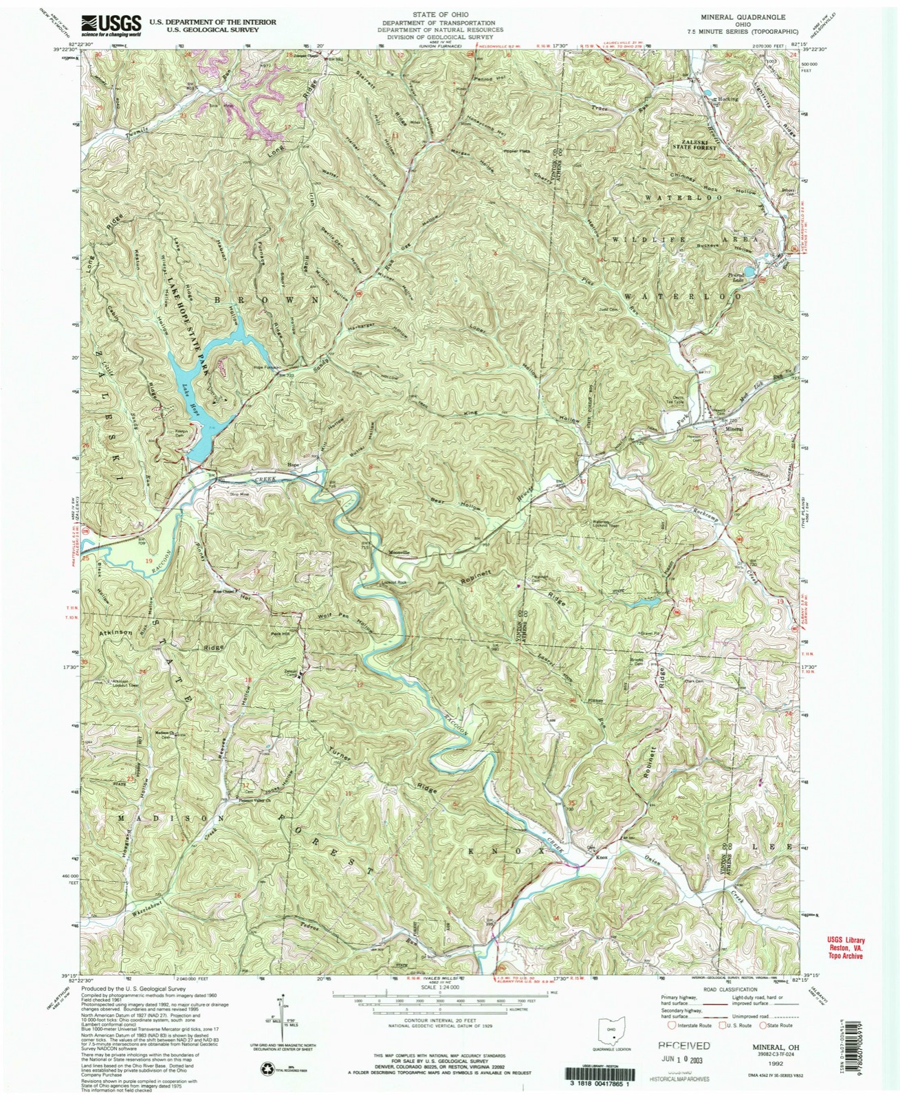 Topographic sheet of Hope, surveyed 1992