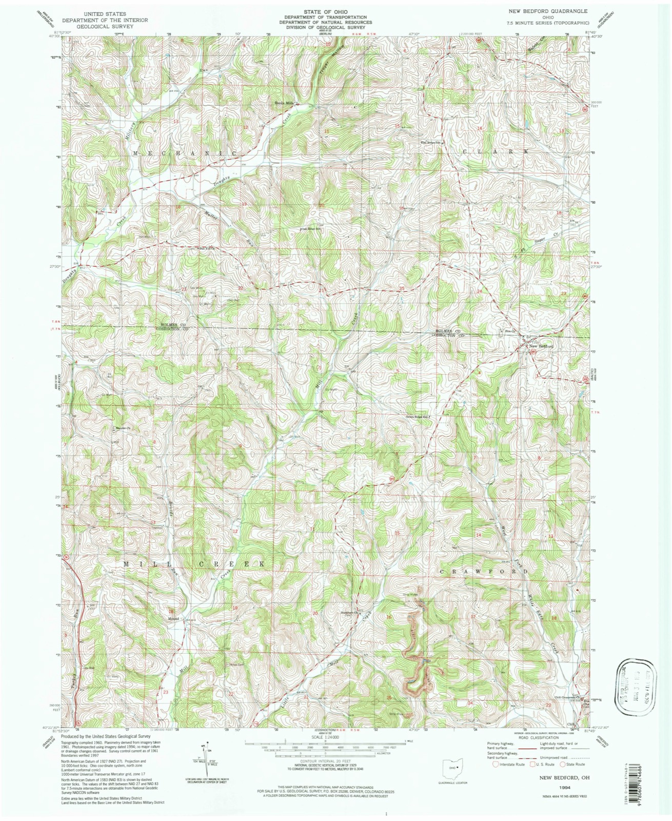 Topographic sheet of Becks Mills, surveyed 1994