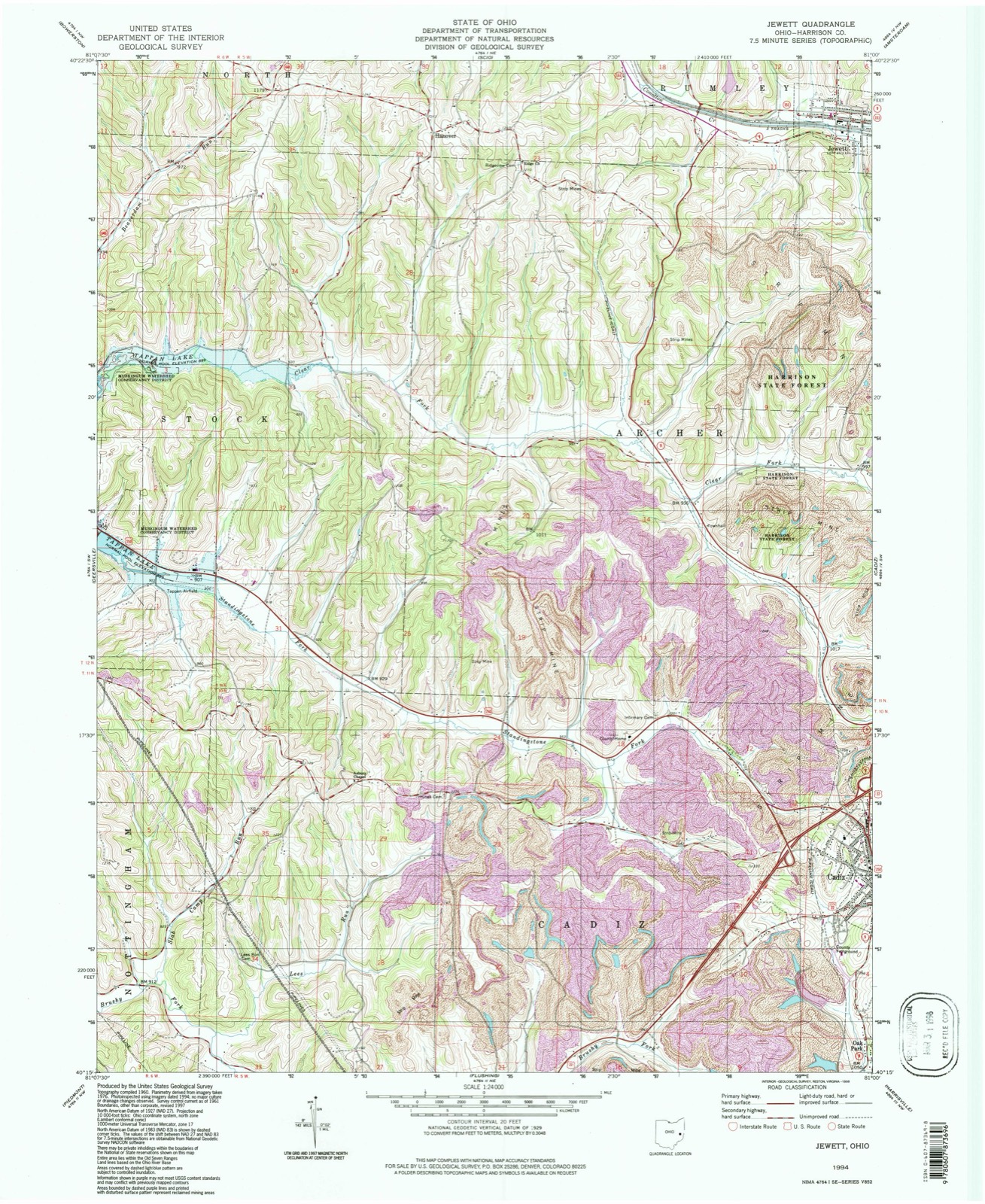 Topographic sheet of Jewett, surveyed 1994
