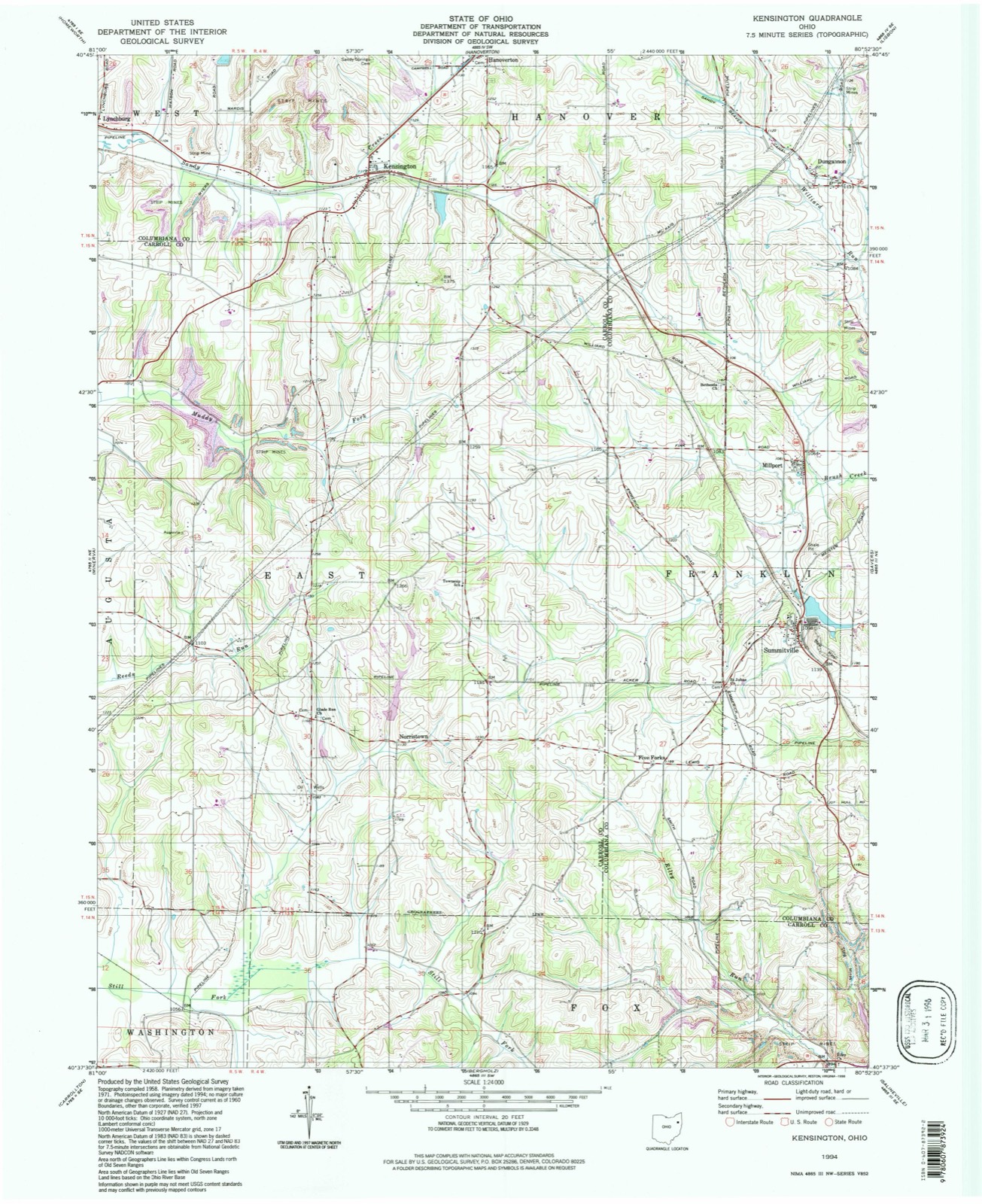 Topographic sheet of Five Forks, surveyed 1994