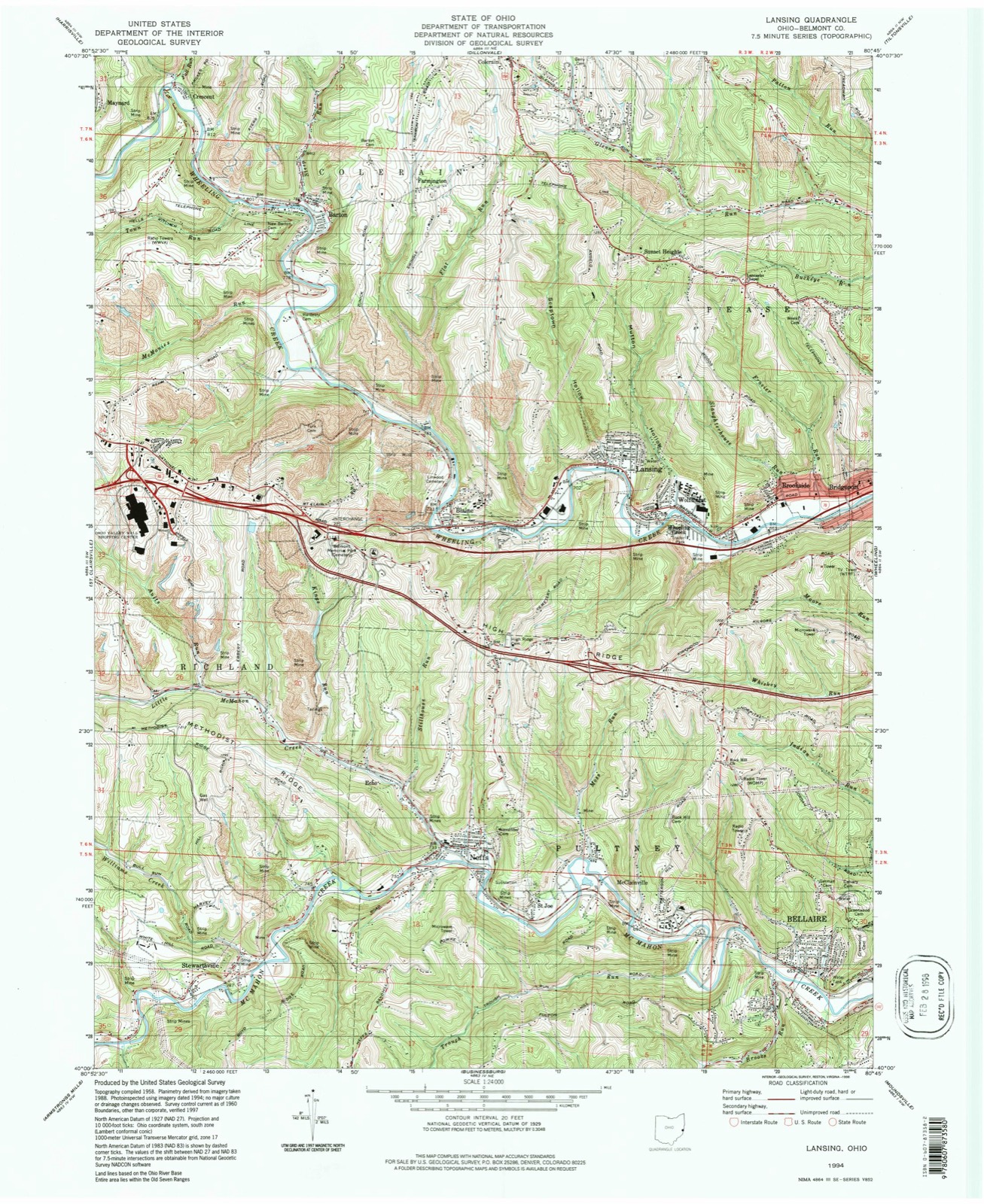 Topographic sheet of Brookside, surveyed 1994