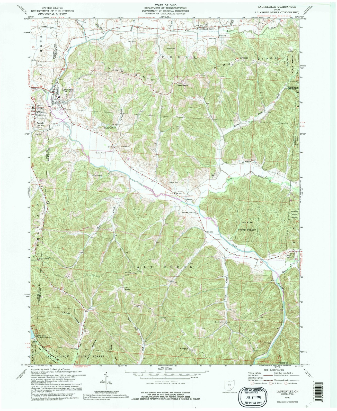 Topographic sheet of Adelphi, surveyed 1992