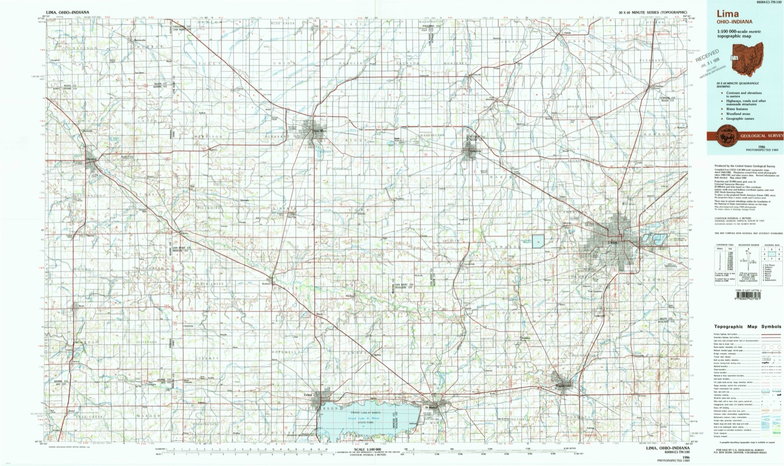 Topographic sheet of Yoder, surveyed 1986