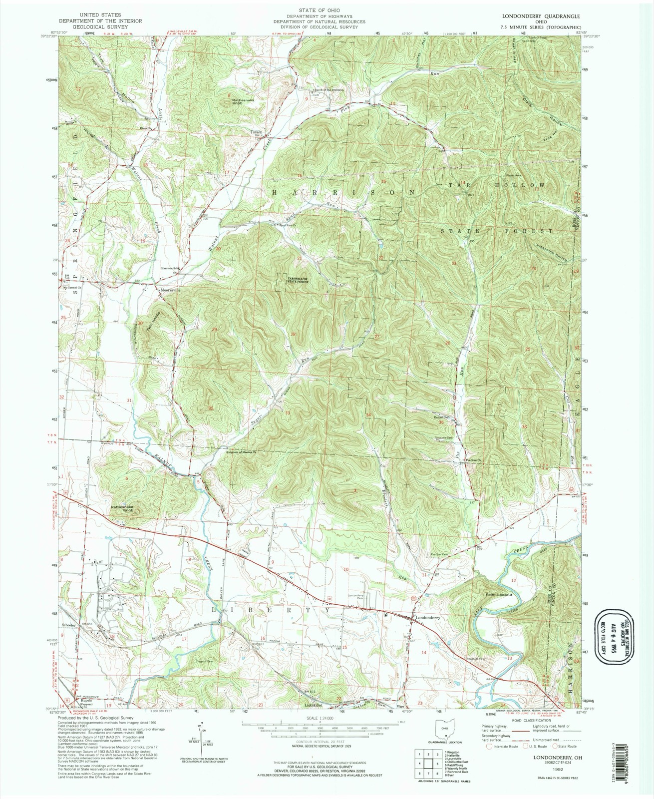 Topographic sheet of Schooley, surveyed 1992