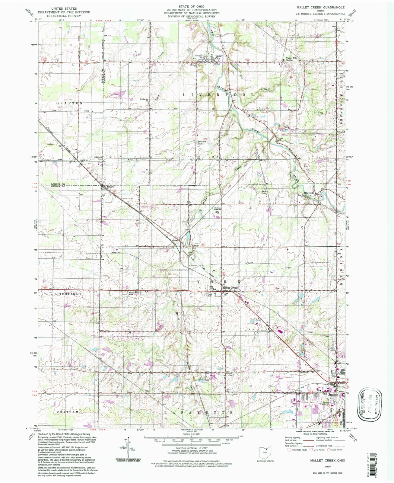 Topographic sheet of Mallet Creek, surveyed 1994