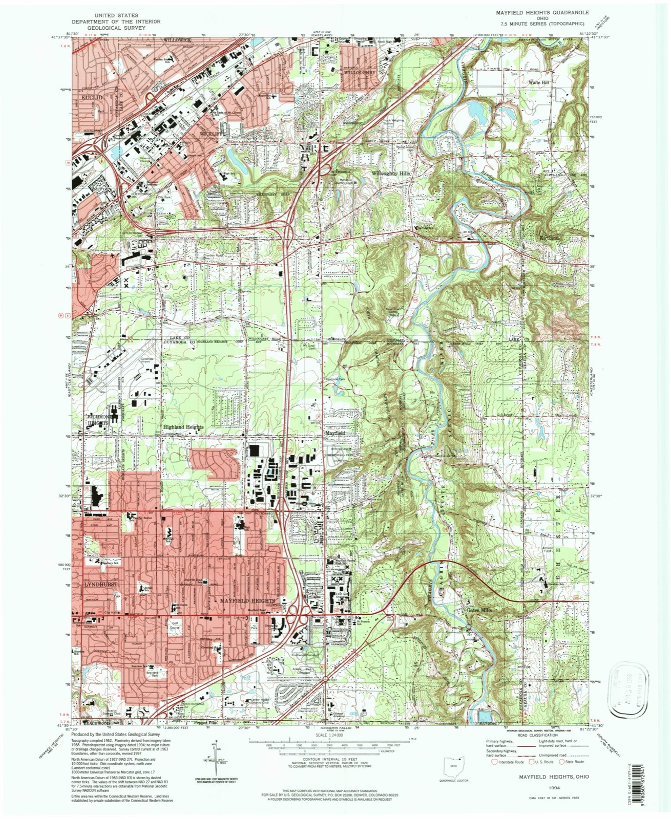 Topographic sheet of Wickliffe, surveyed 1994