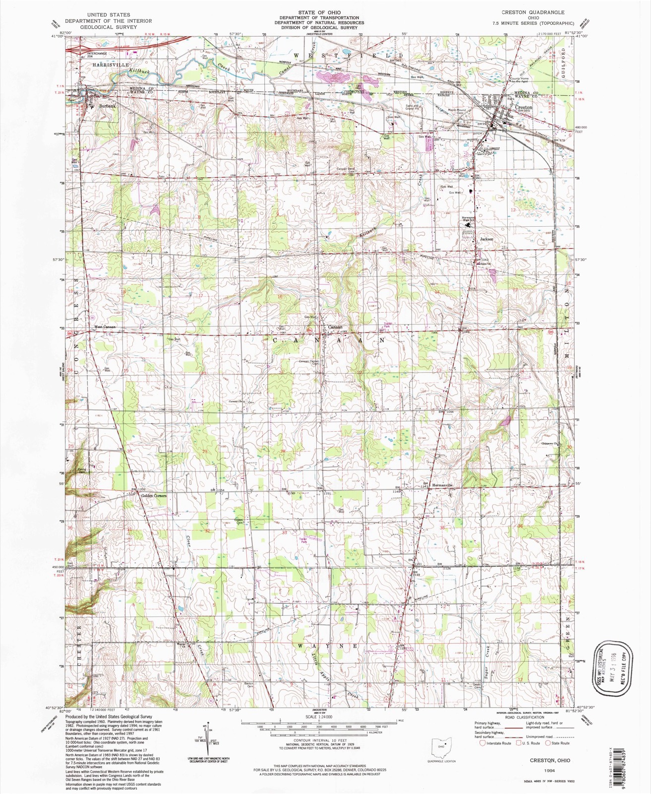 Topographic sheet of Creston, surveyed 1994