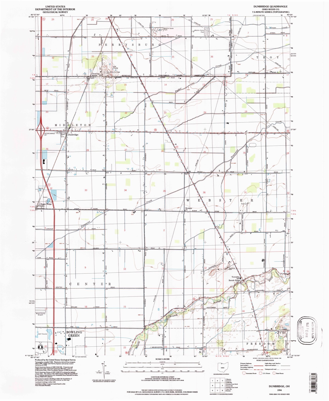 Topographic sheet of Dunbridge, surveyed 1994