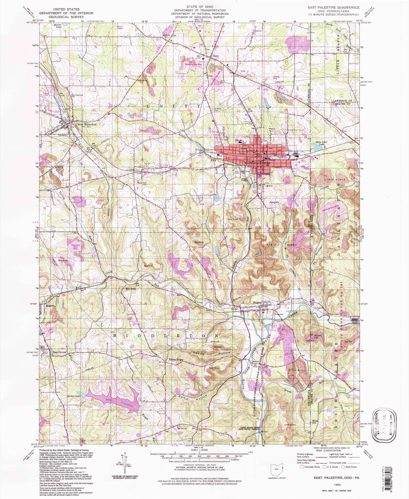 Topographic sheet of East Palestine, surveyed 1994