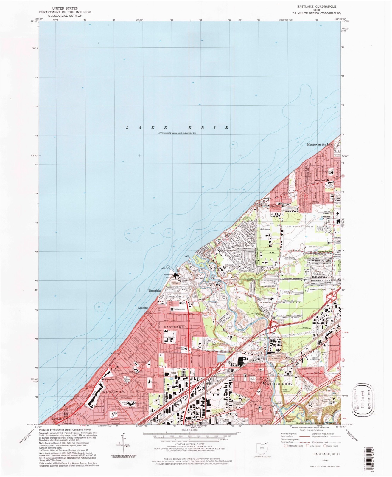 Topographic sheet of Timberlake, surveyed 1994