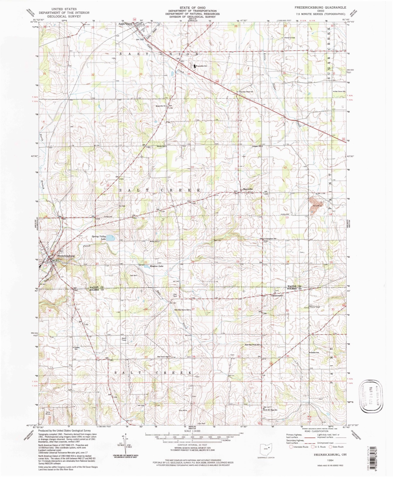 Topographic sheet of Fredericksburg, surveyed 1994