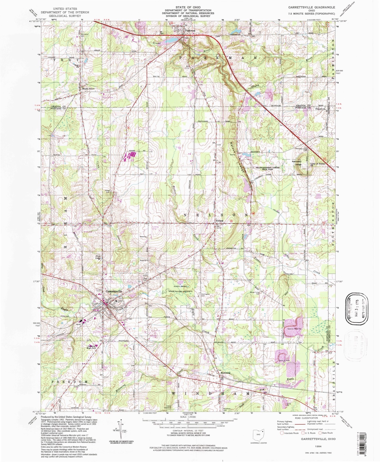 Topographic sheet of Mahoning, surveyed 1994