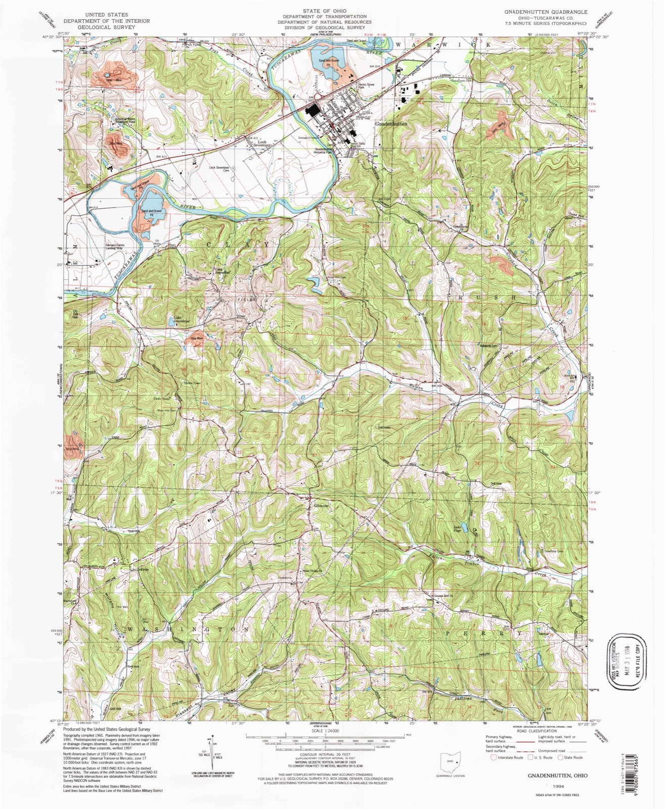 Topographic sheet of Gnadenhutten, surveyed 1994