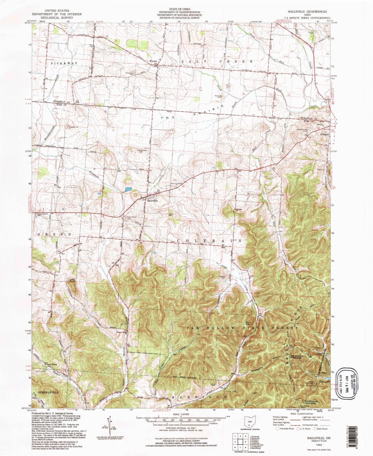Topographic sheet of Hallsville, surveyed 1992