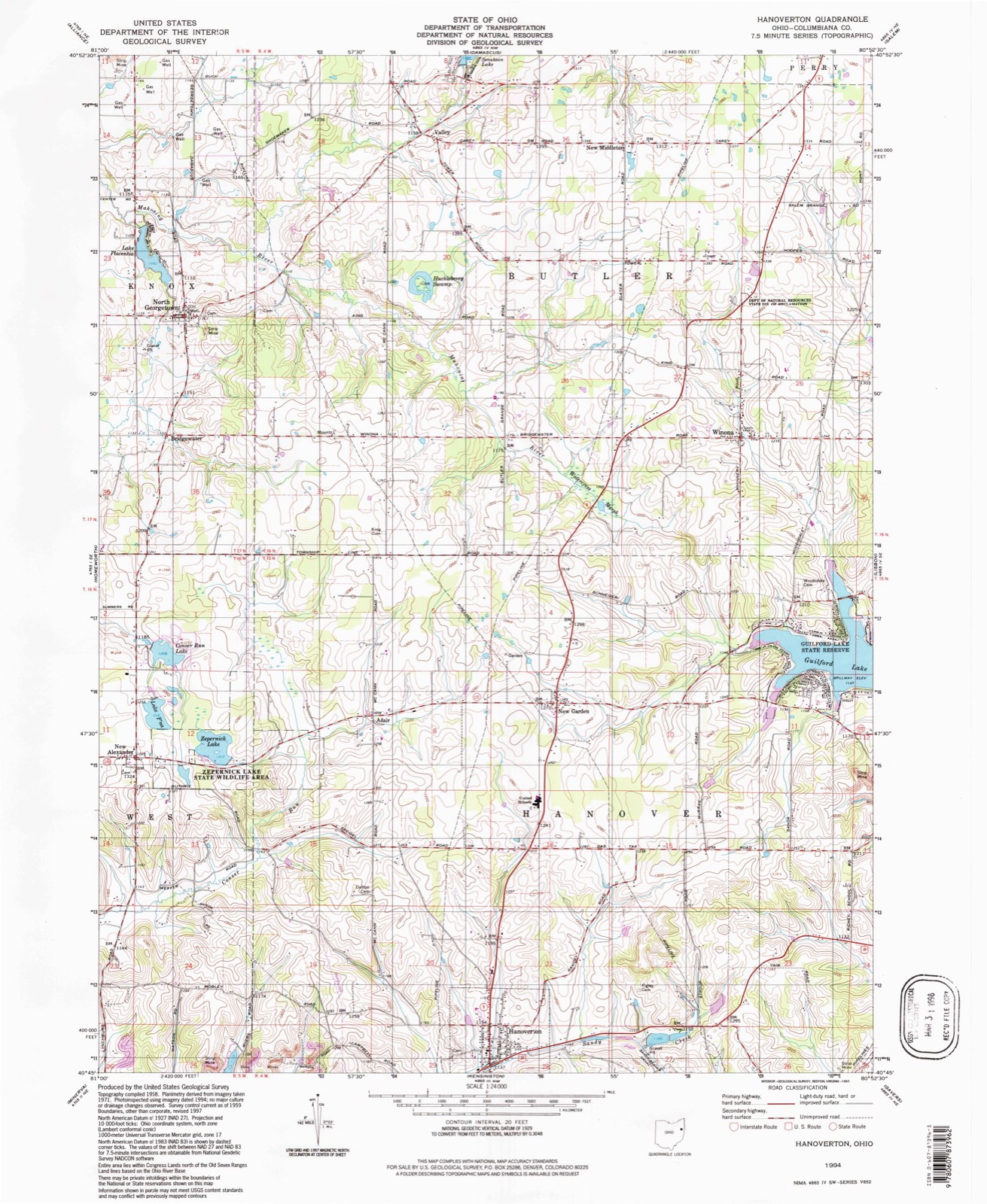 Topographic sheet of Adair, surveyed 1994