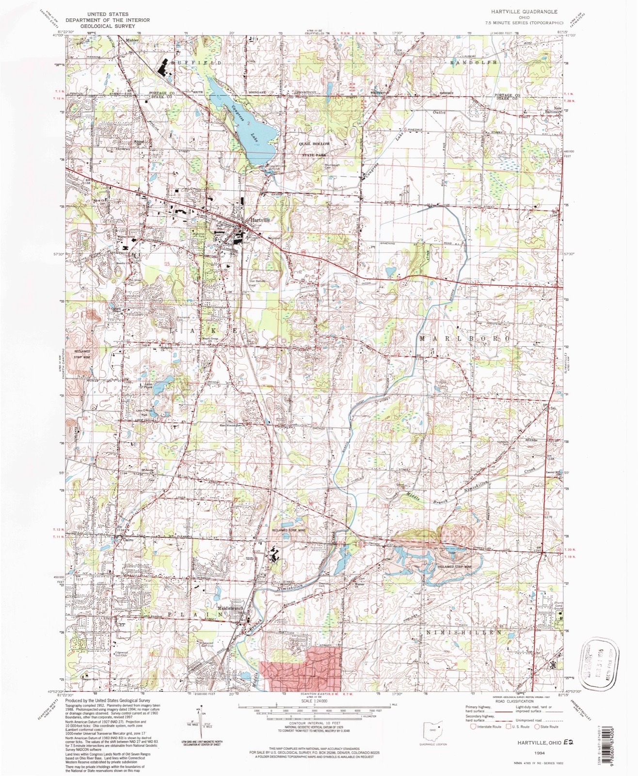 Topographic sheet of Middlebranch, surveyed 1994