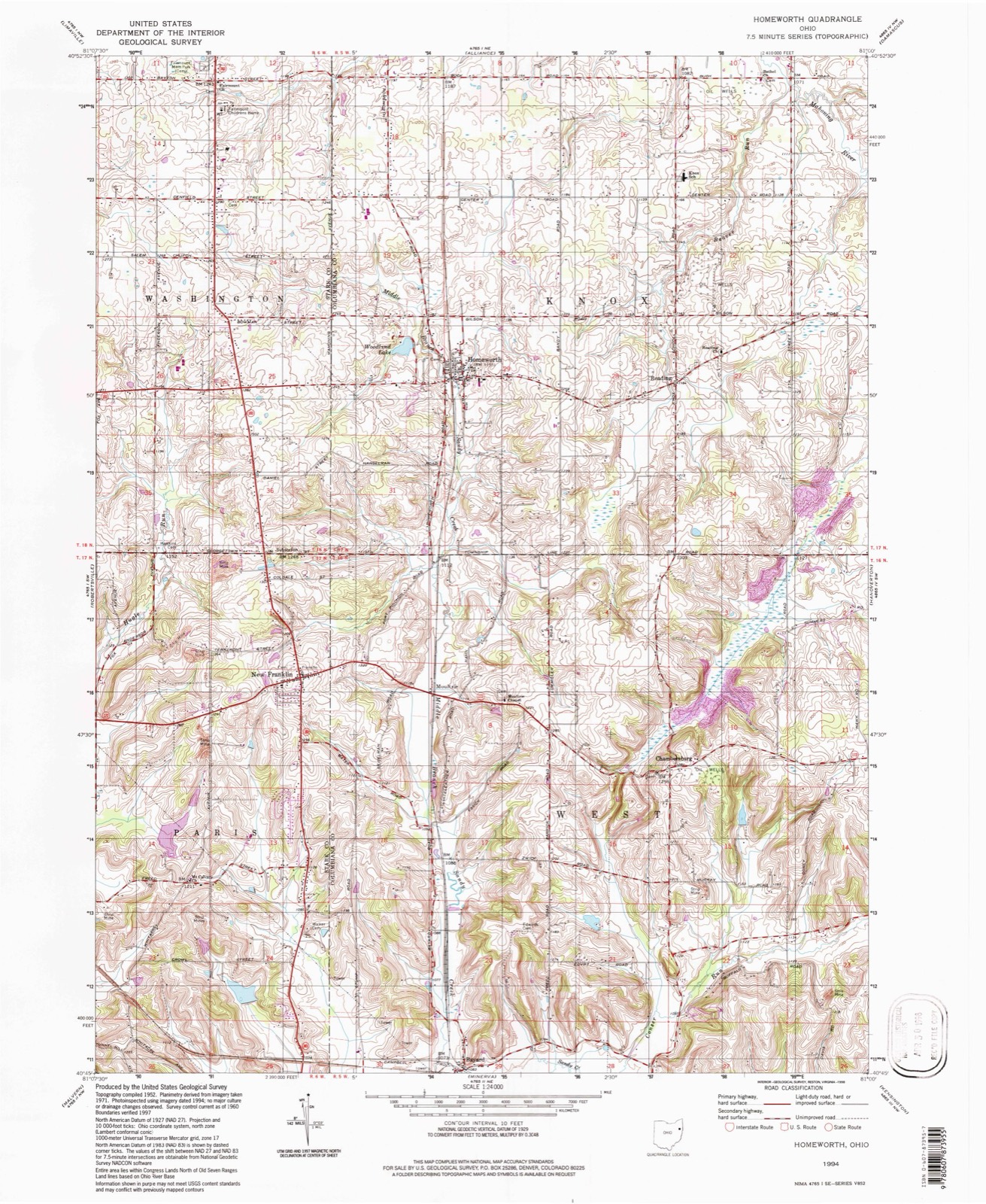 Topographic sheet of New Franklin, surveyed 1994