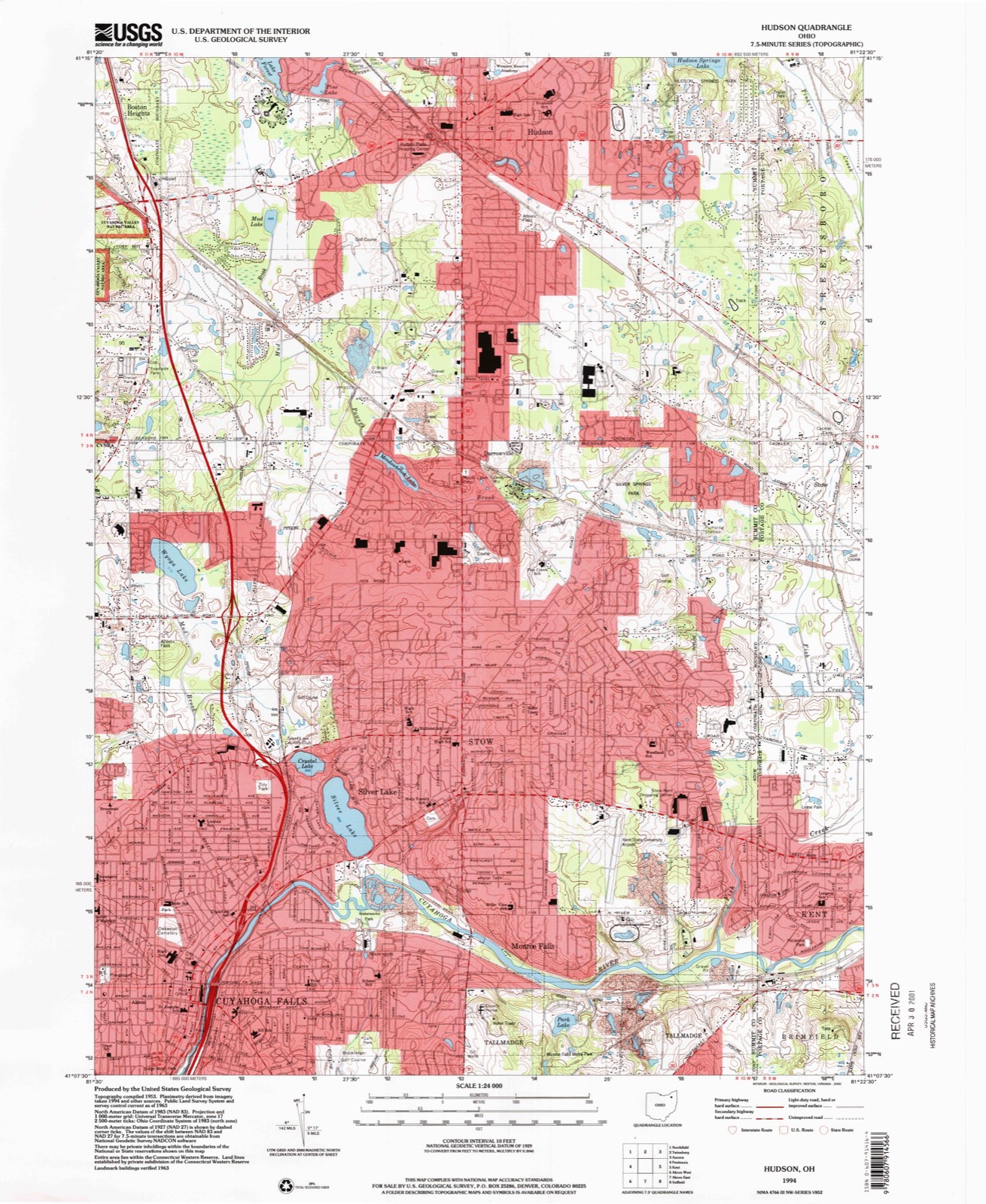 Topographic sheet of Silver Lake, surveyed 1994