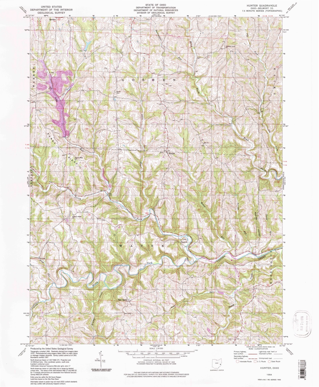 Topographic sheet of Hunter, surveyed 1994