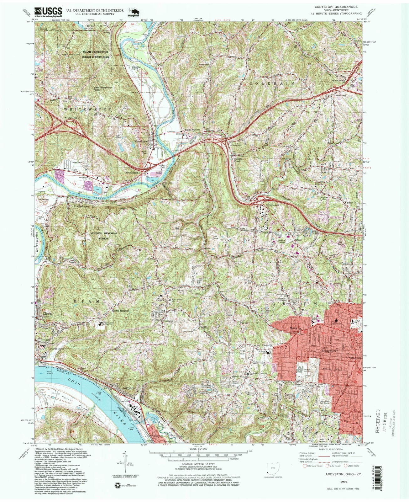 Topographic sheet of Addyston, surveyed 1996