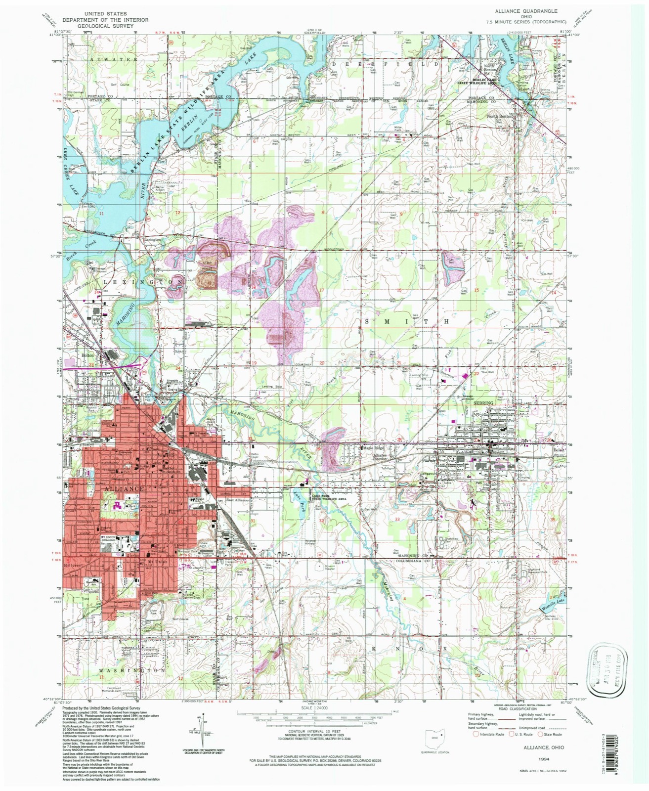 Topographic sheet of Alliance, surveyed 1994