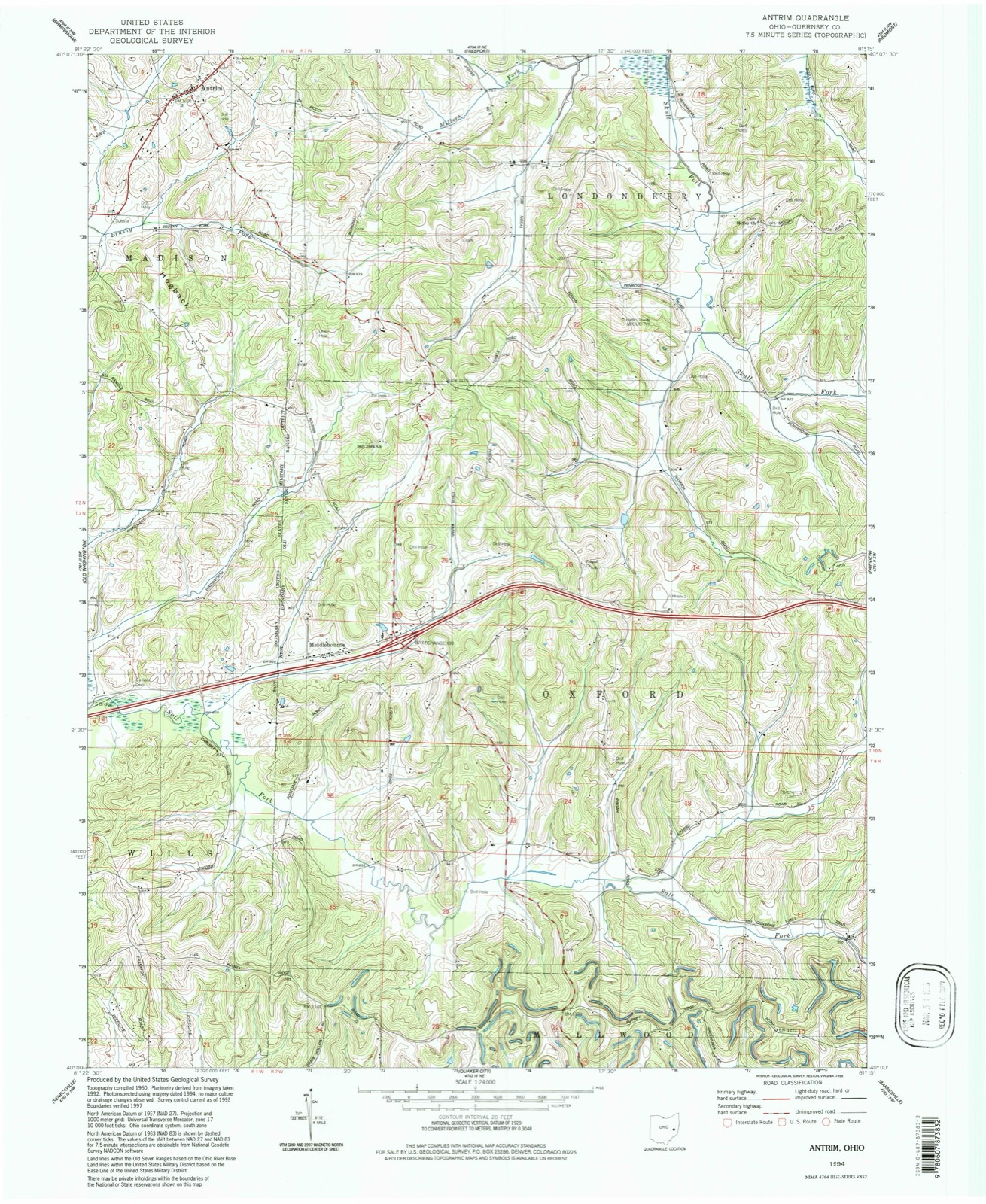 Topographic sheet of Middlebourne, surveyed 1994