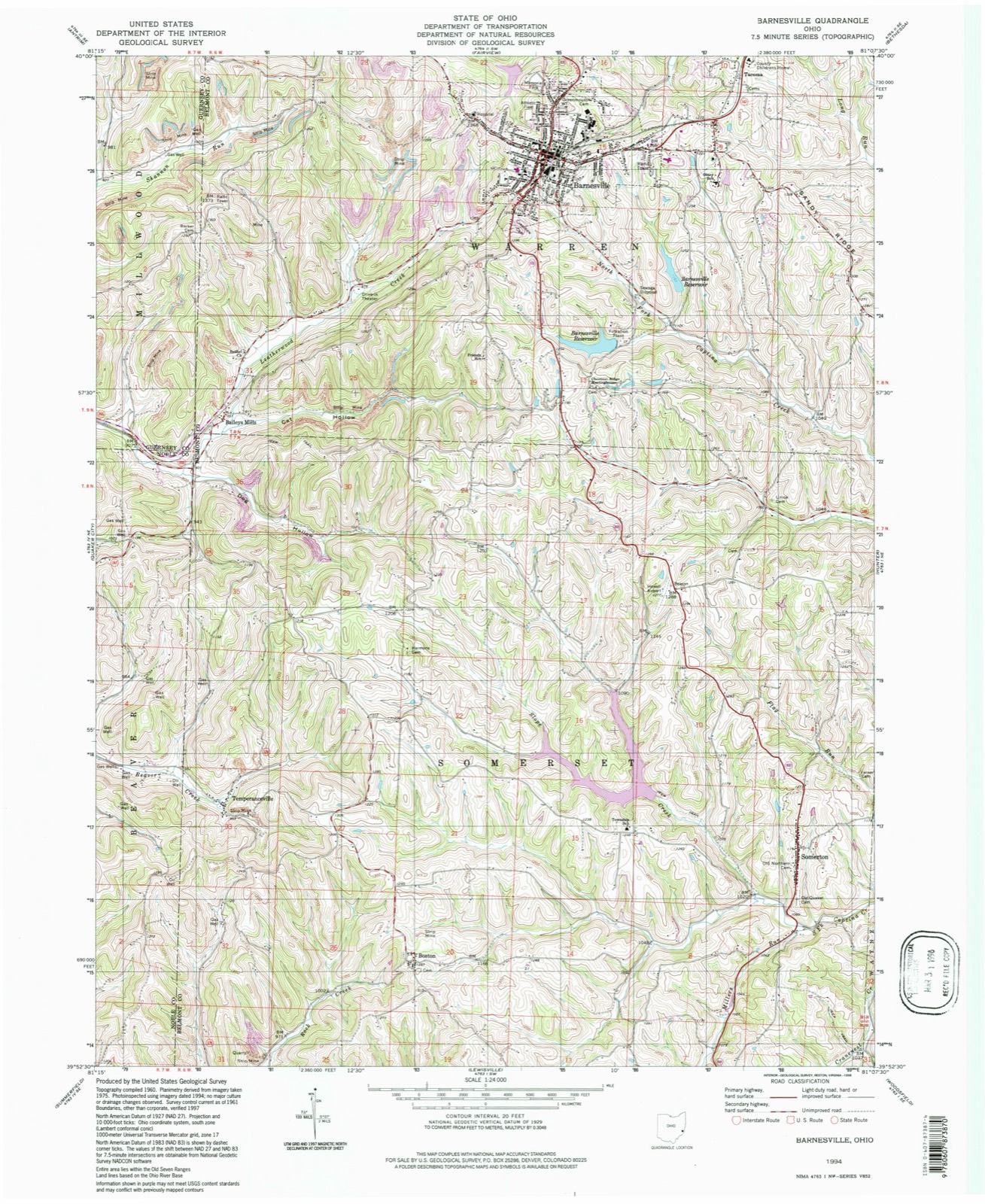 Topographic sheet of Barnesville, surveyed 1994
