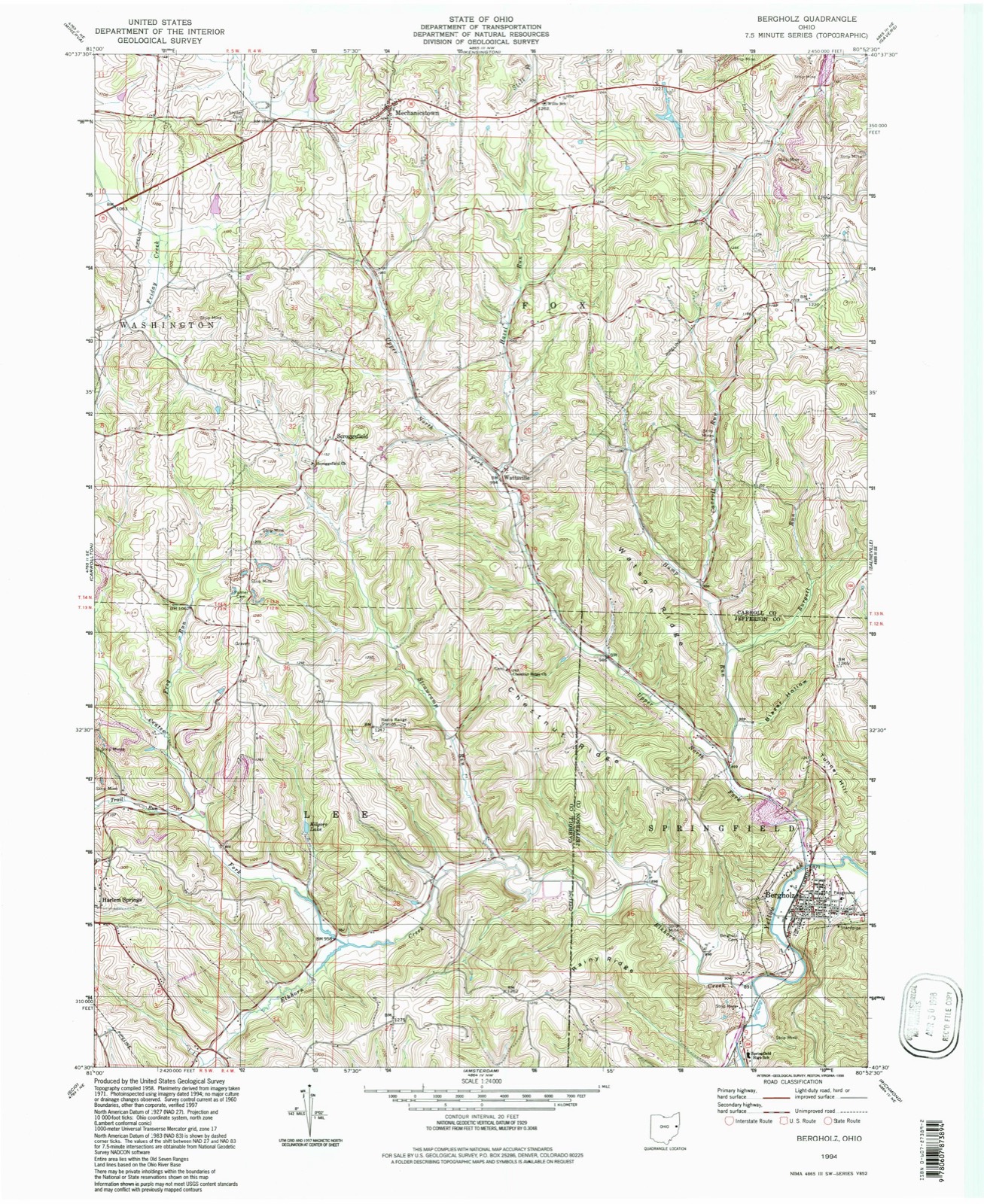 Topographic sheet of Wattsville, surveyed 1994
