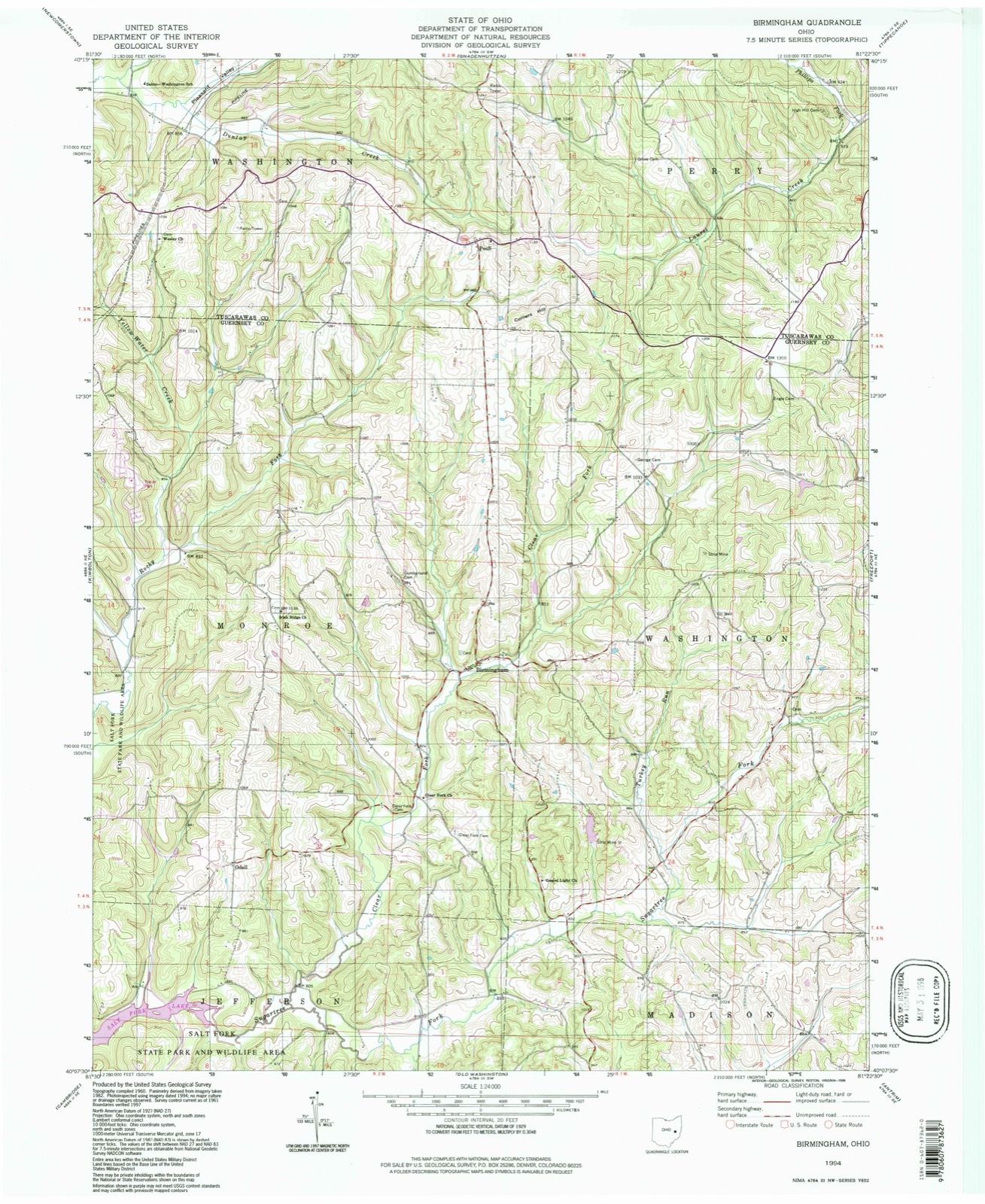 Topographic sheet of Odell, surveyed 1994