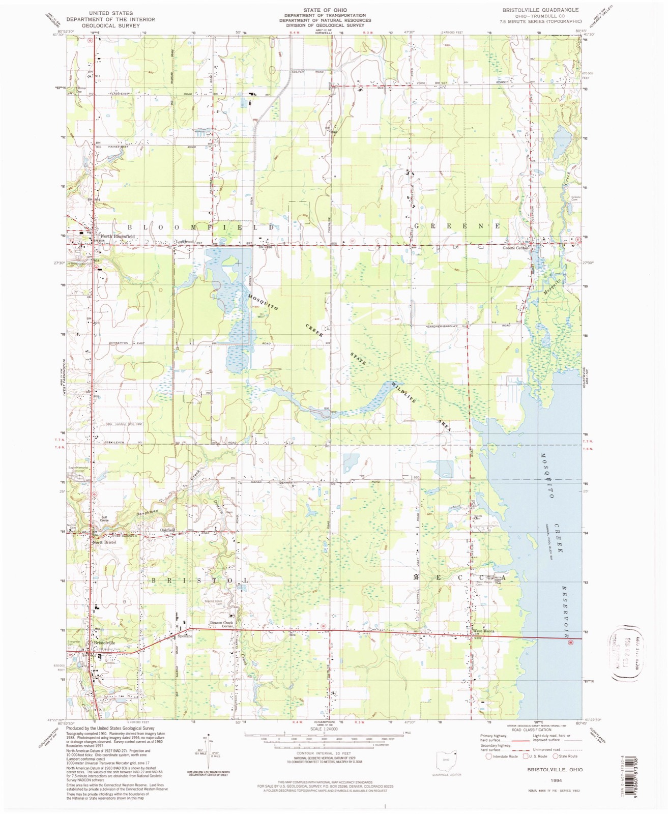 Topographic sheet of Oakfield, surveyed 1994