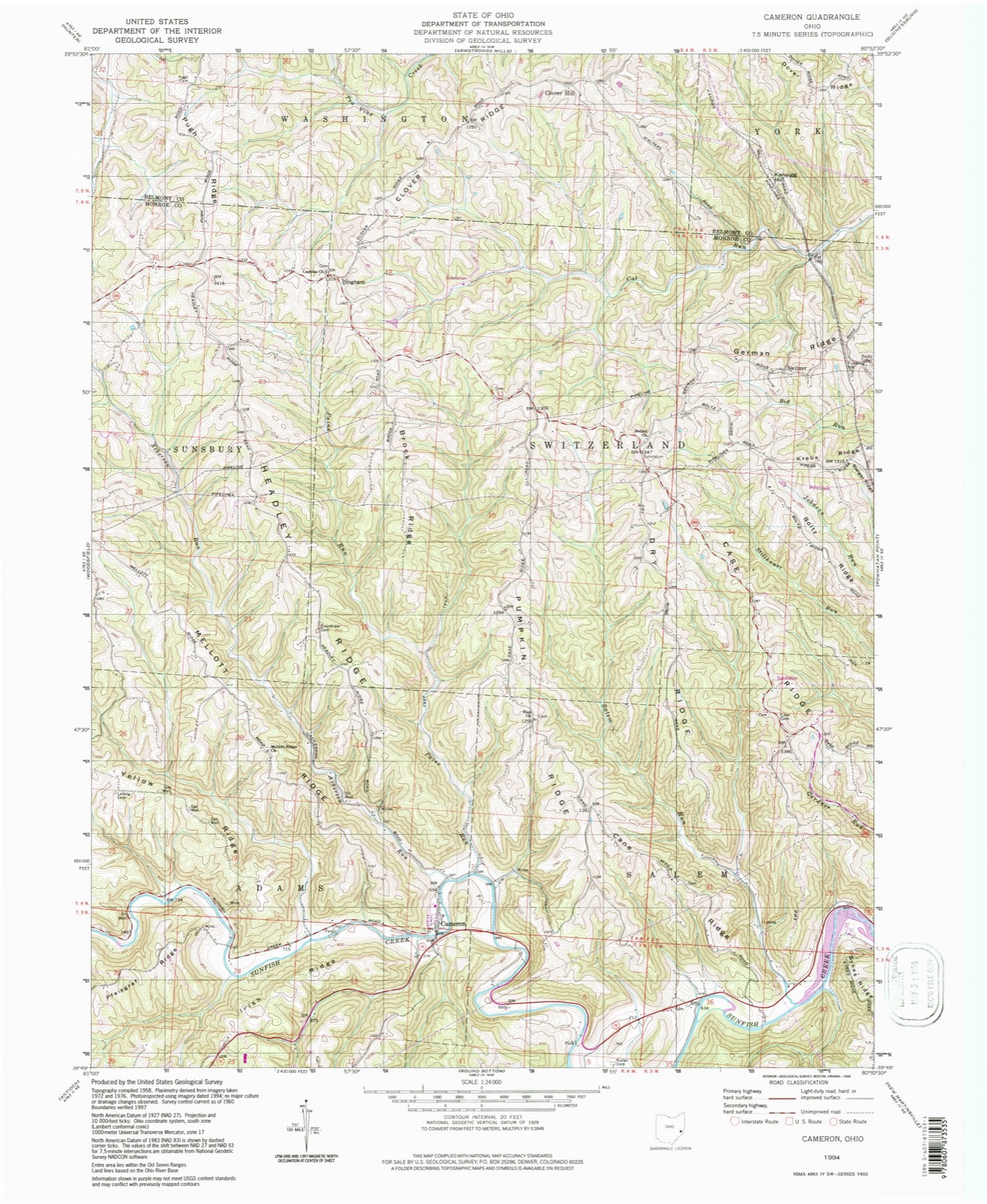 Topographic sheet of Bingham, surveyed 1994