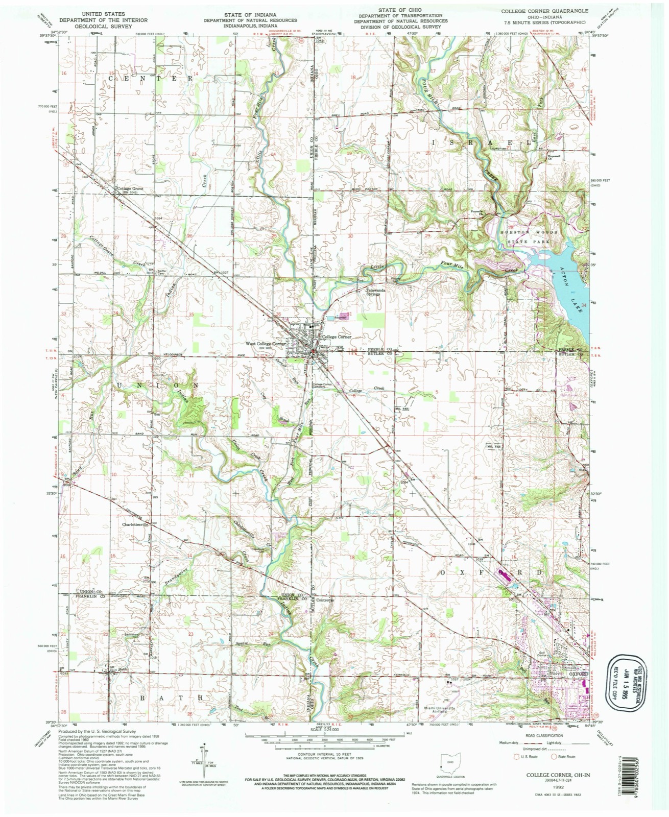 Topographic sheet of Talawanda Springs, surveyed 1992