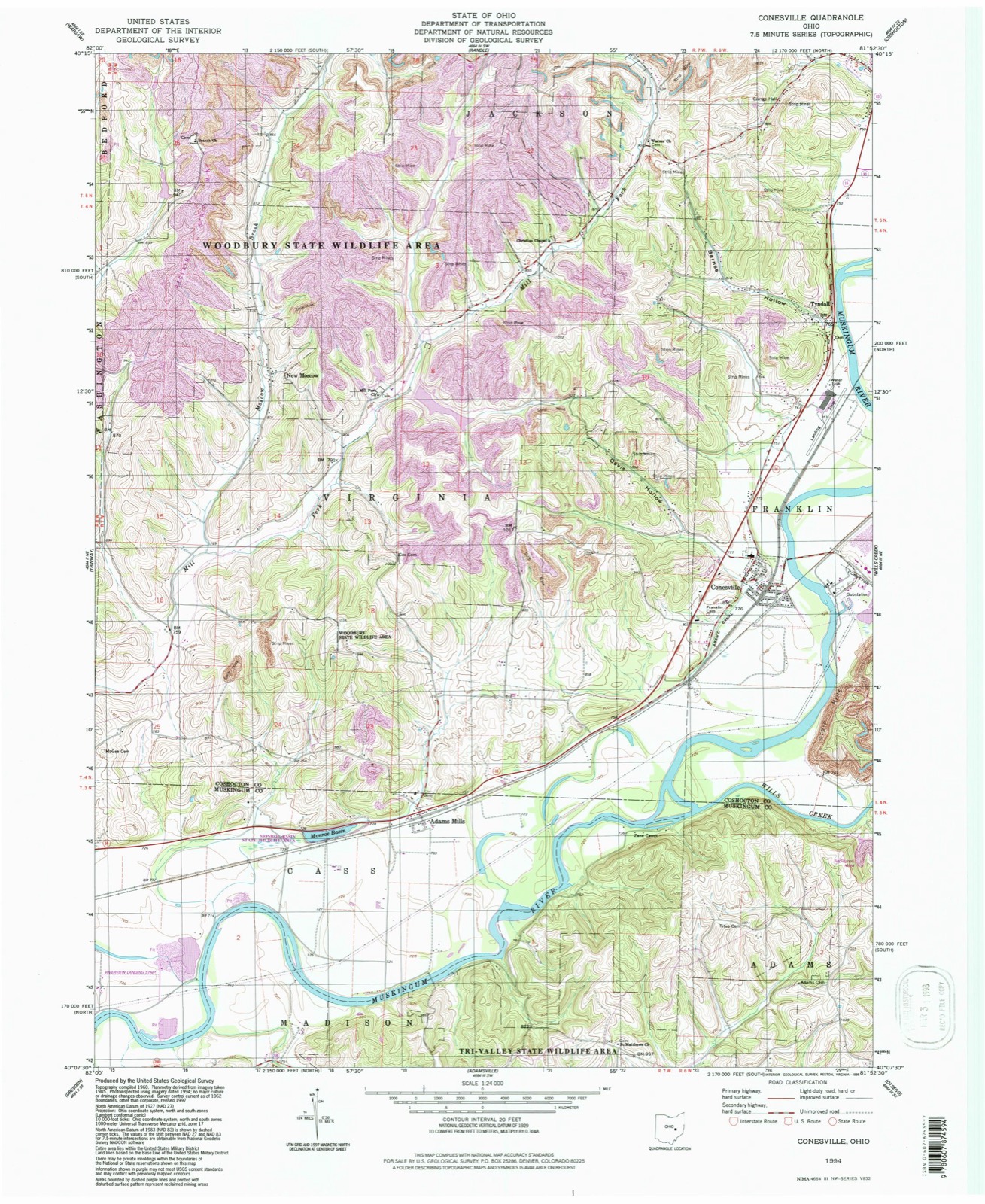 Topographic sheet of Conesville, surveyed 1994